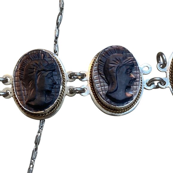 Victorian 800 Silver Necklace & Bracelet Set With Mother Of Pearl Cameos - Picture 12 of 16